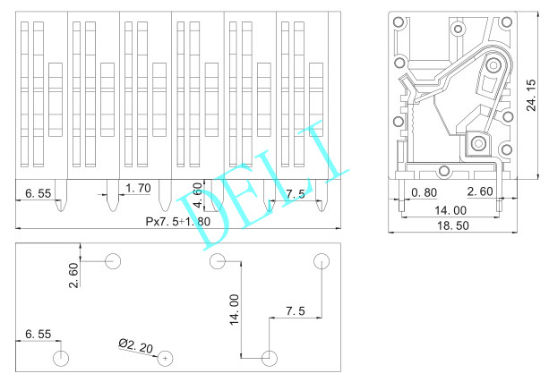 Pitch Spring Clamp Right Angle Terminal Block 7.5MM Pitch DL205VB-XX-7.5 300V/450V