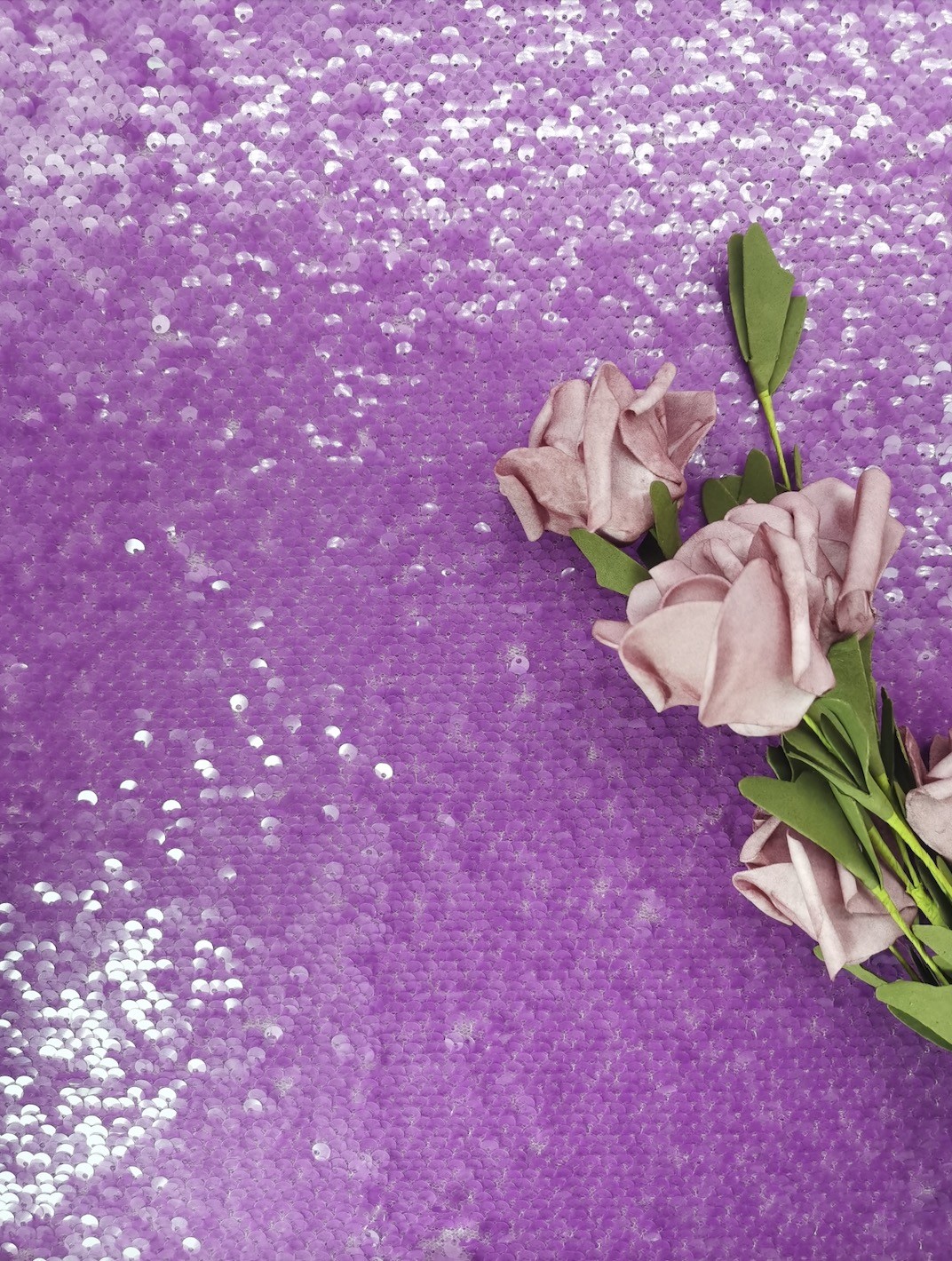 Purple Color Tulle Sequin Embroidered Fabric For Evening Dress
