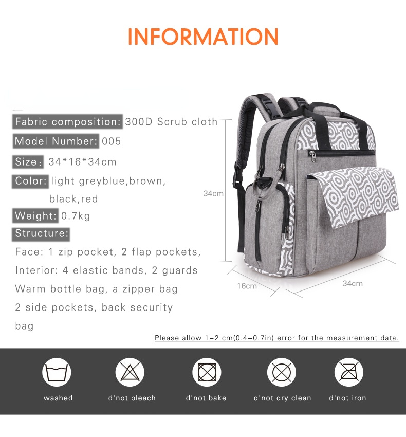 Large Capacity Maternity Mummy Diaper Bag Multi-functional Travel Backpack with Stroller Strap with Changing Station