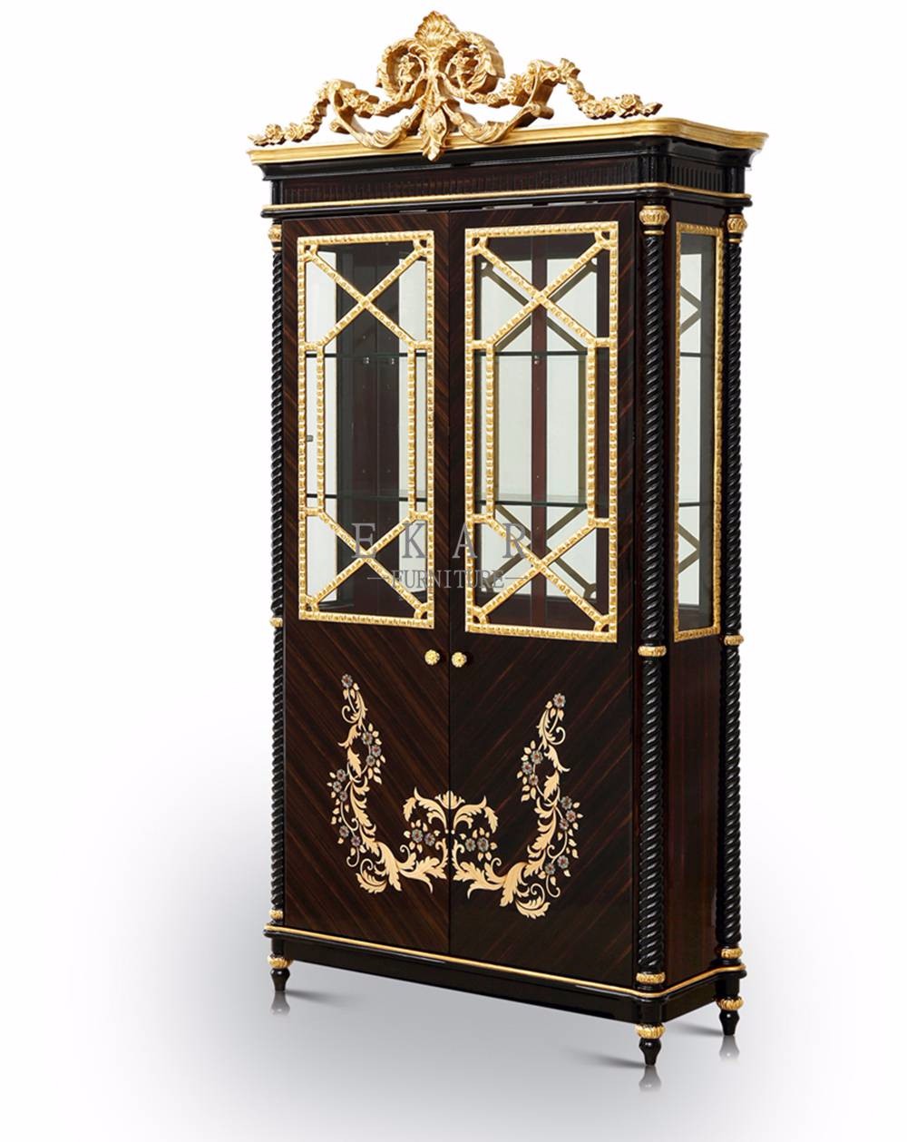 Ash Wooden Frame European Style High End Showcase Display Glass Cabinet