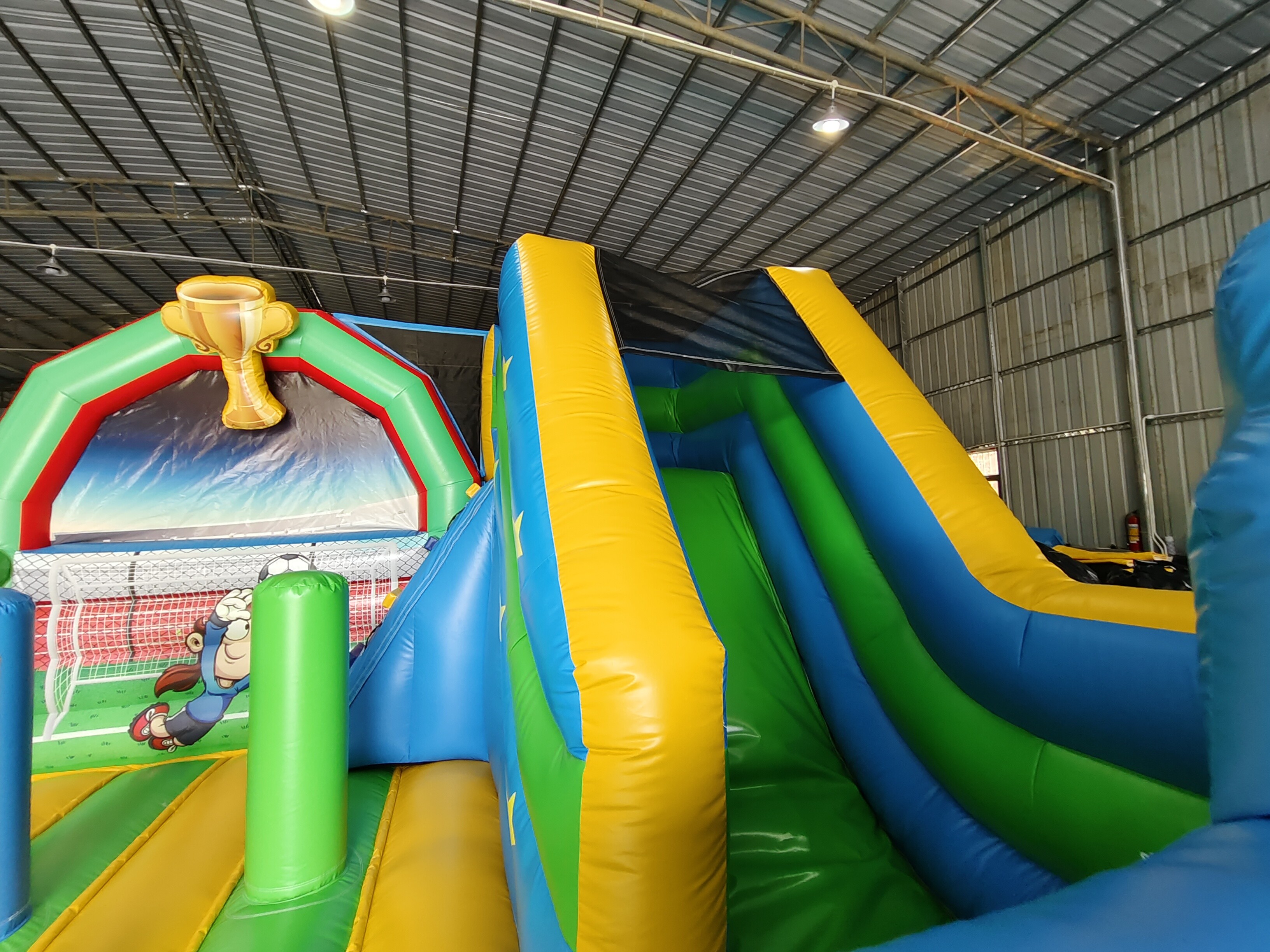 Kids PVC Inflatable Bouncer Combo With Slide Soccer Theme Castle Playground