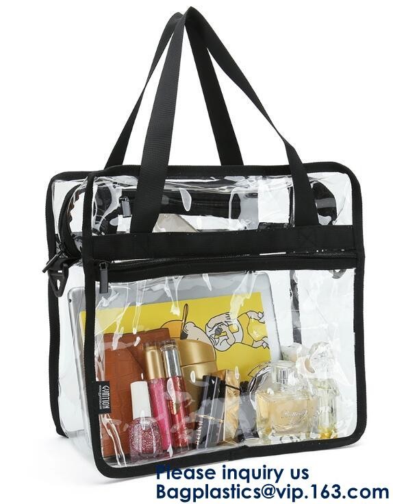 Beach Bag Clear PVC Bag Tote With Inner Pocket And Zipper Closure,PVC Bag Beach Tote With Black Handles, Bagease