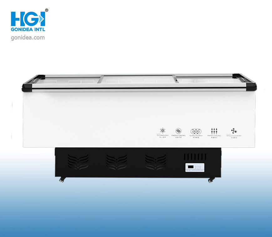 1.8m Sliding Glass Door Supermarket Island Freezer 420W Double Compressor