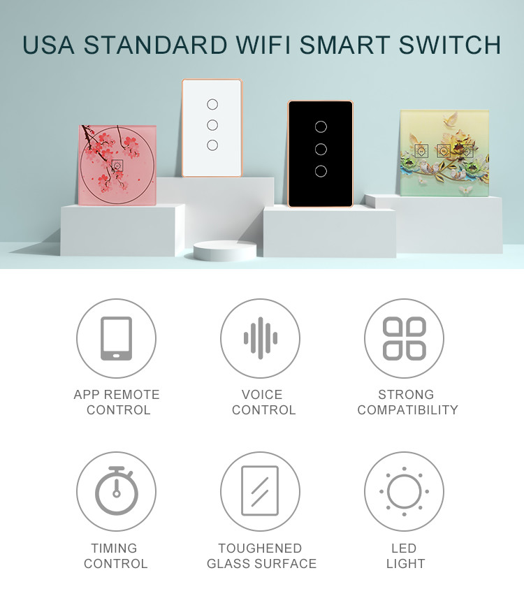 Smart Home Eu Au Us Metal Frame Waterproof Interruptor Glass Light Smart Tuya Neutral 120V 4 Gang Zigbee Switc