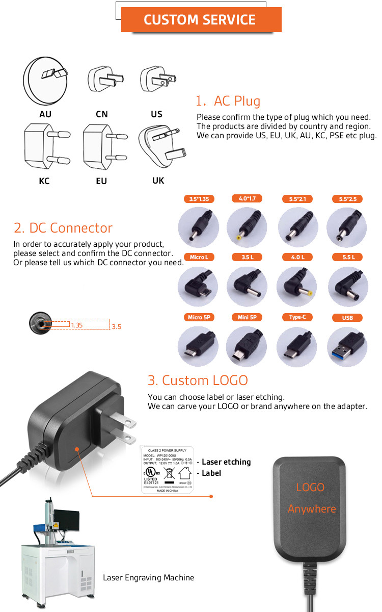 24W AC Switching Adapter AC To DC Power Supply Adapter 2A 12V