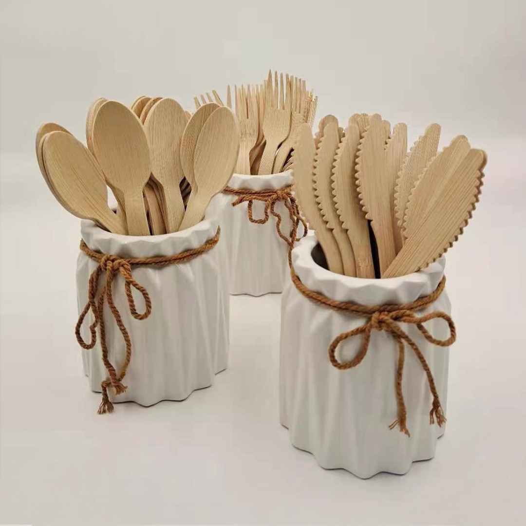 100% Bamboo Utensils Disposable Cutlery Sets Biodegradable Heavy Duty