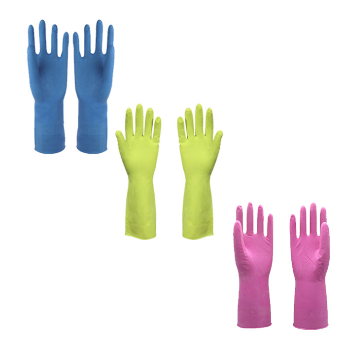 Natural Latex Flock Lined Long Household Cleaning Gloves Rubber Gloves