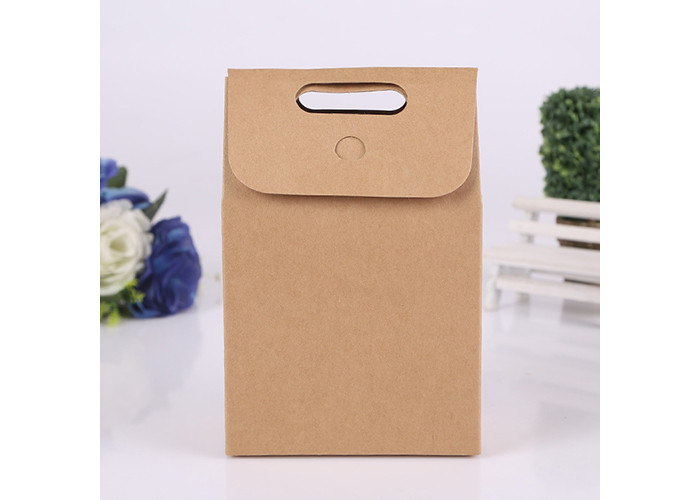 Folding Hard Brown Kraft Paper Gift Bags With Handles For Taking Away