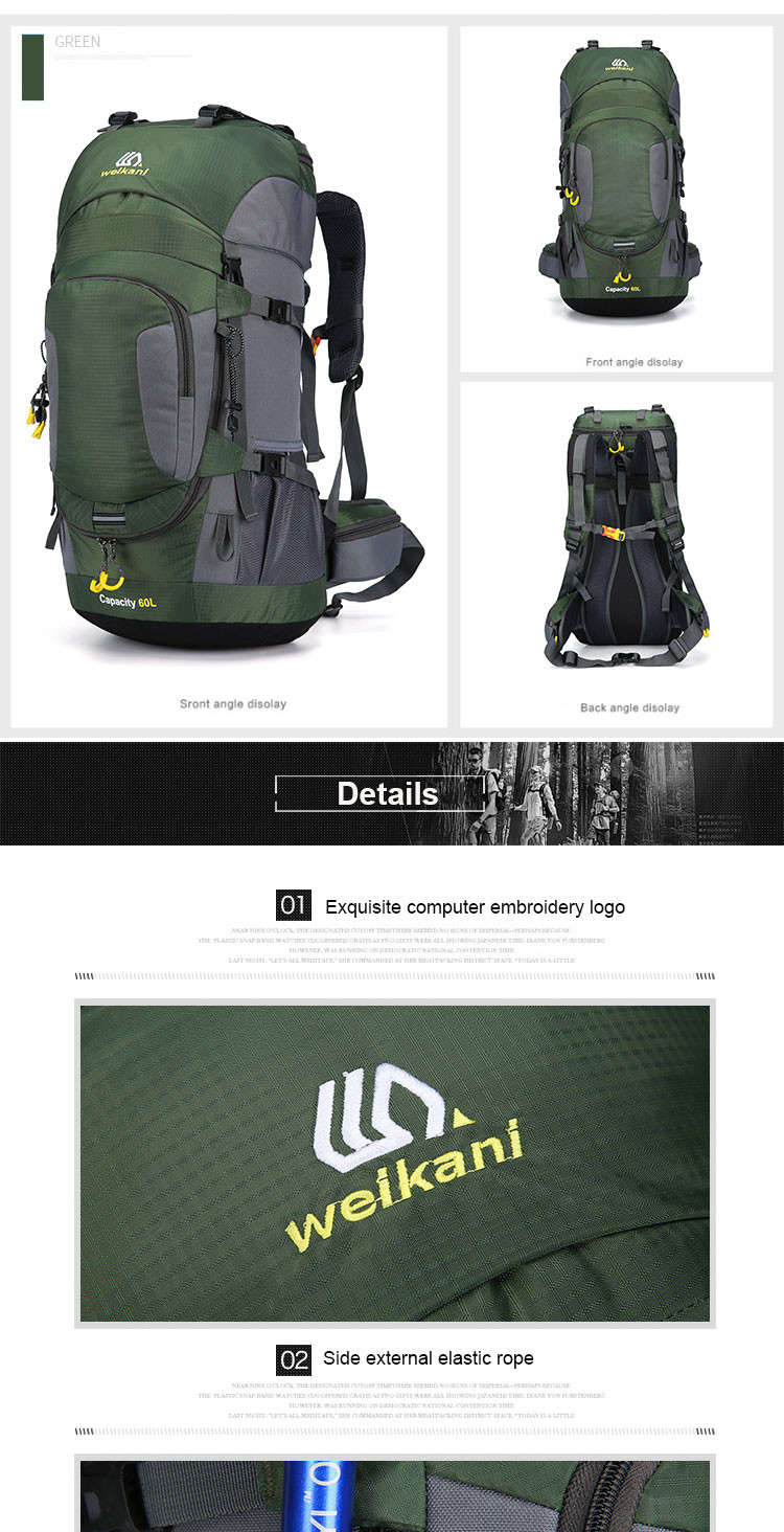 60L Lightweight Waterproof Hiking Backpack 70cm Rainproof Backpacks