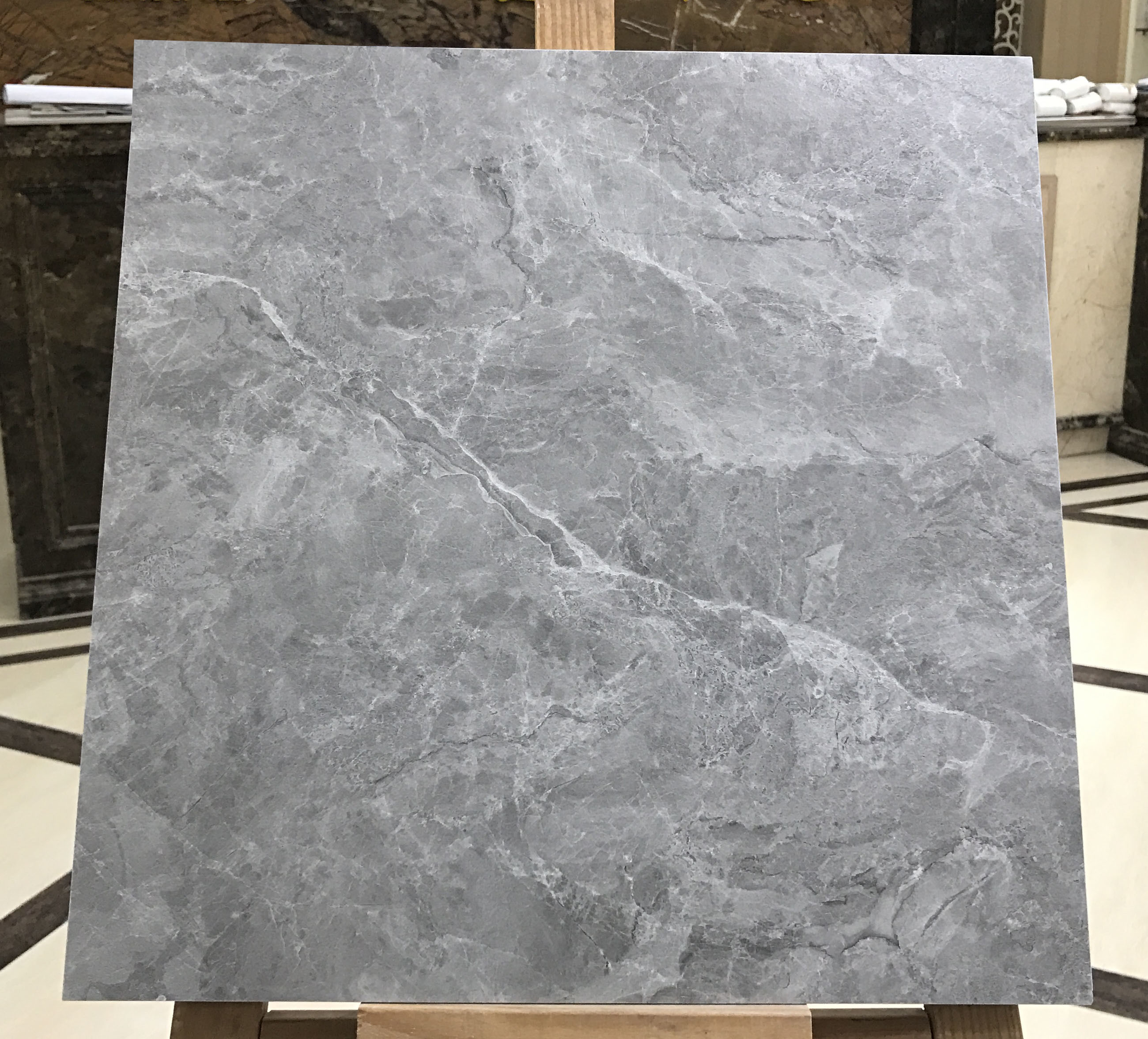 Matte Glazed Gray 400x400mm Interior Ceramic Rustic Tile Acid Resistance And Marble Look Tile For Building