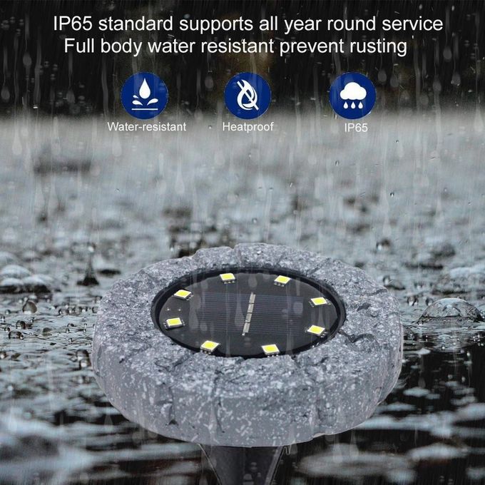 Waterproof LED Solar Powered Garden Ground Lights Simulated Marble Stone Appearance