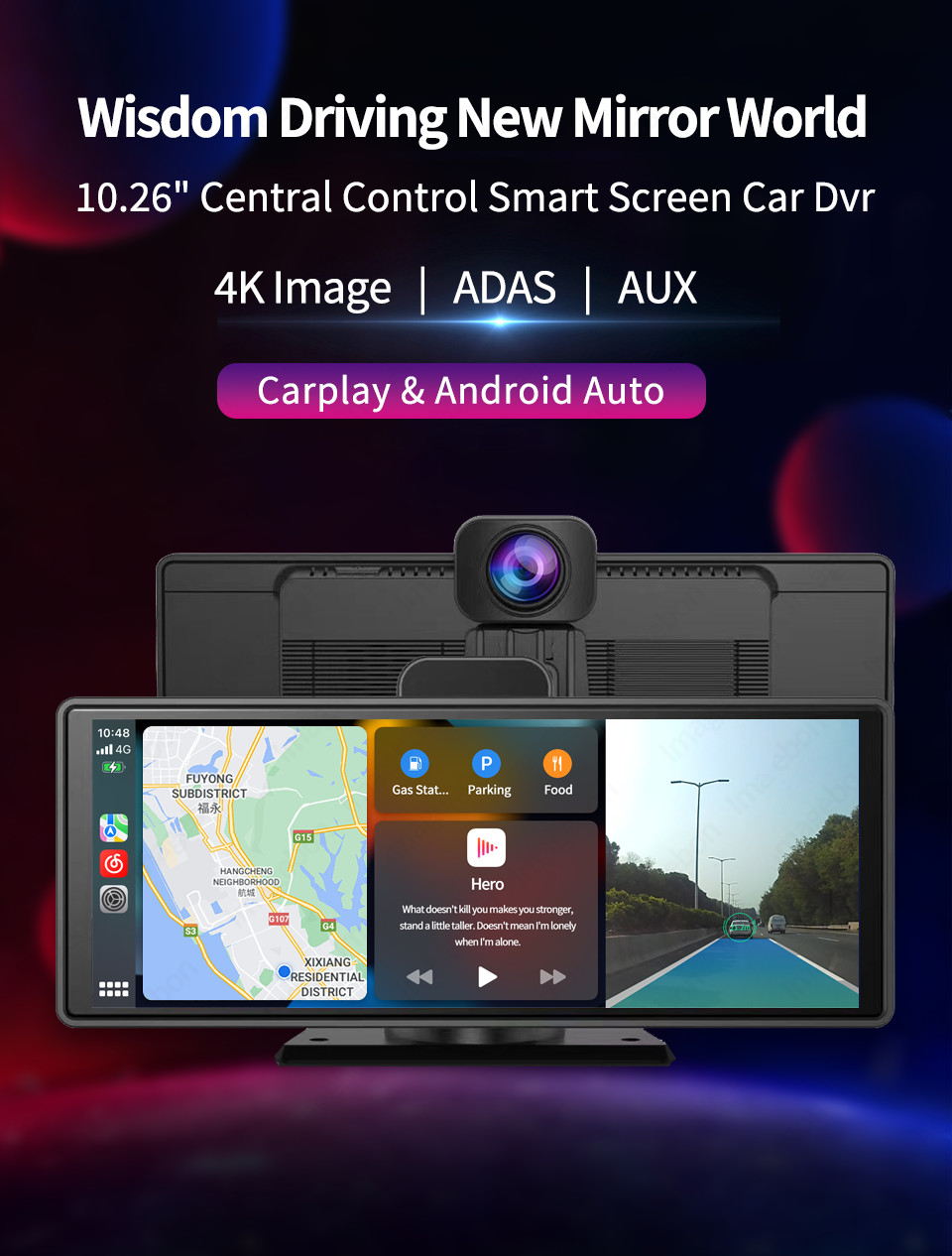 4K Android Auto ADAS WiFi Dash Cam AUX FM GPS 10.26" Car DVR CarPlay