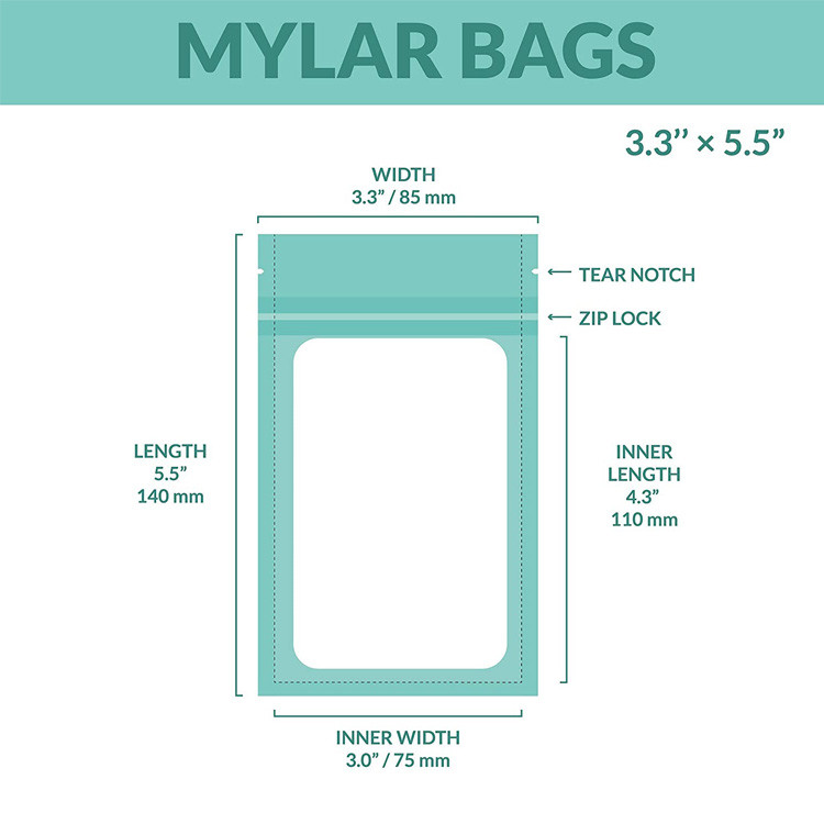 3.3 x 5.5"Resealable Heat Seal k Mylar Bags for Candy and Food Packaging, Medications and Vitamins