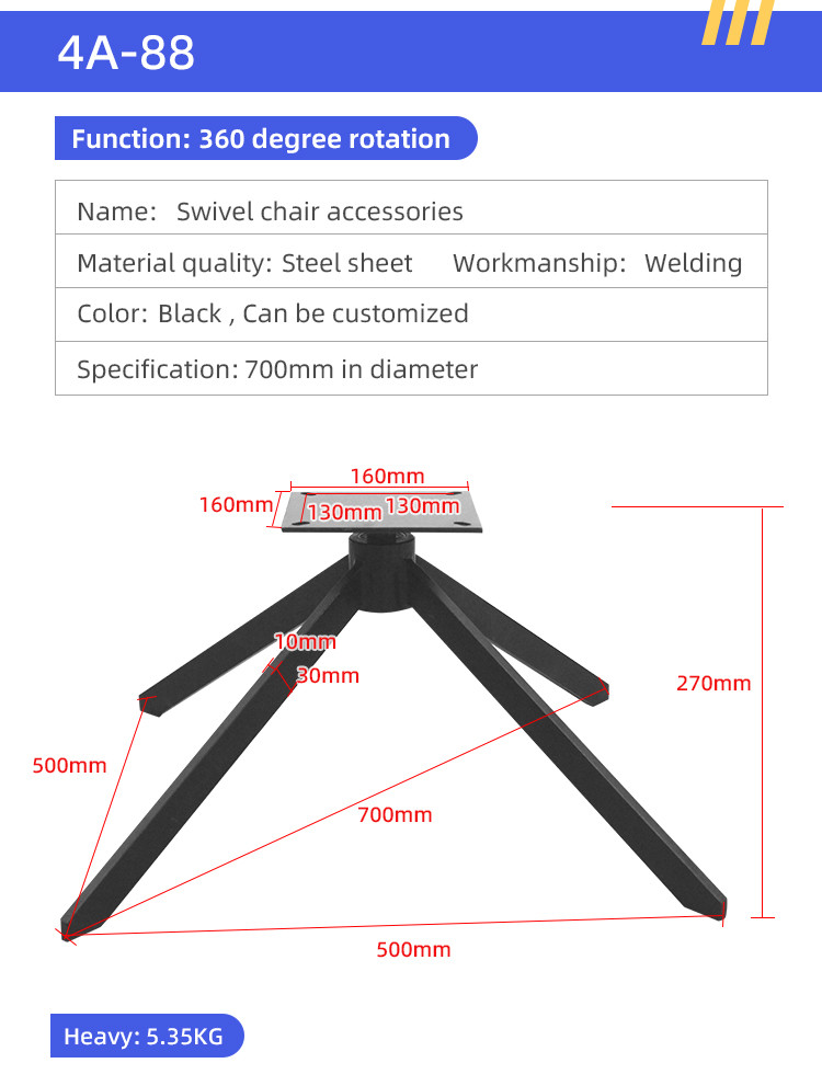 Four Legged Sofa Office Chair Base Replacement Black Color Diameter 700mm