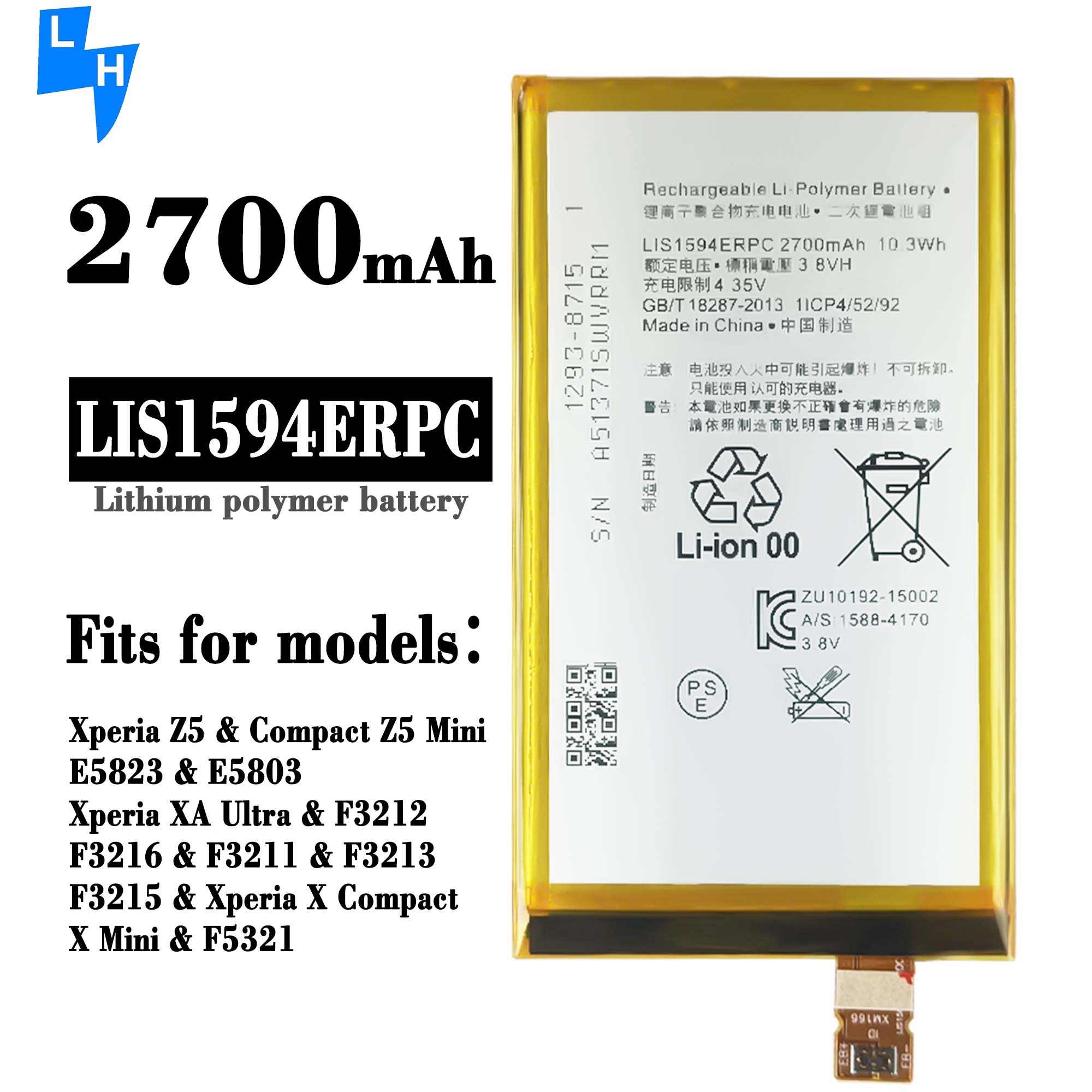Replacement Mobile Phone Battery for Sony Z5 Mini E6883 E6653 XA Ultra/XAU/F3216/F3215