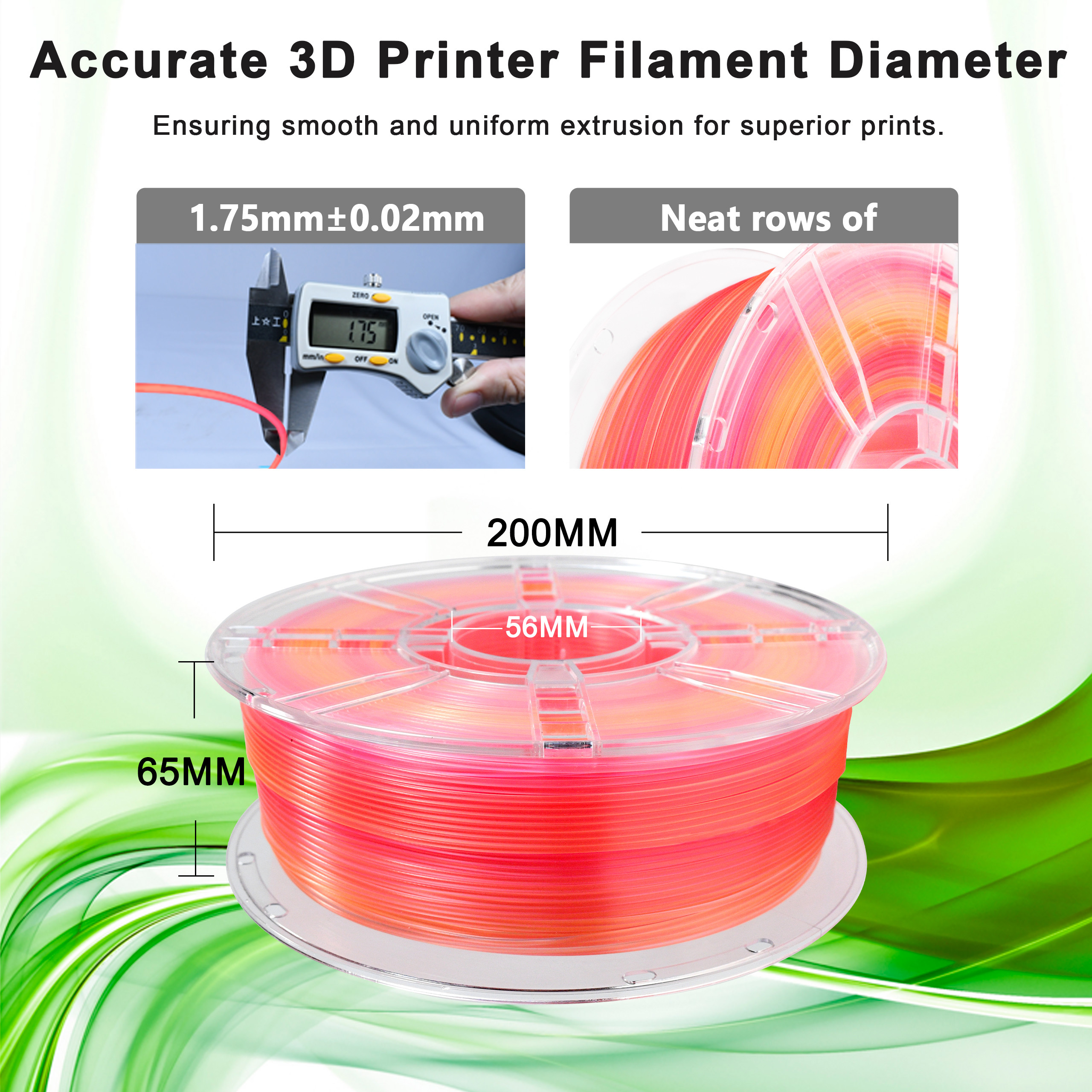 1.75mm PLA+ Filament Transparent Gradient Rose Red Light Orange Bubble-Free 3D Printing Filament For Advanced Printing
