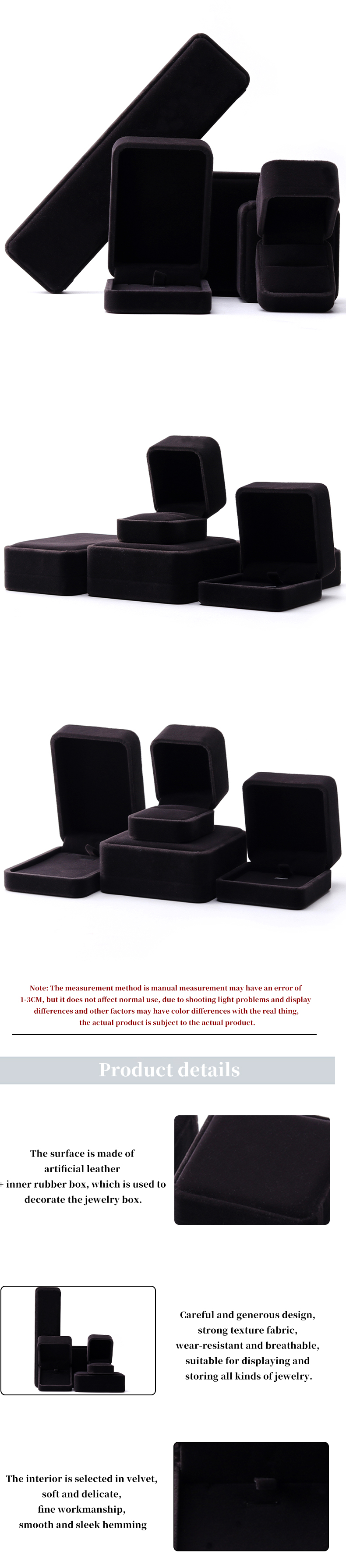 Custom Logo Printing Jewelry Ring Box in Square Shape Handmade with Dark Gray Velvet