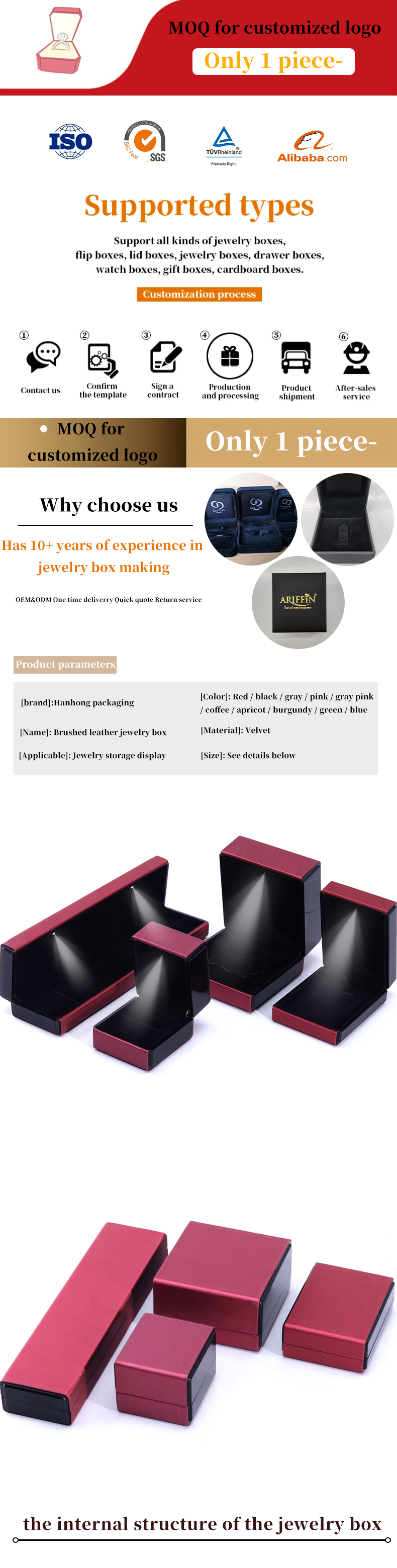Hanhong Custom Logo LED Light Jewelry Box for Bracelets Necklaces and Rings in Leather