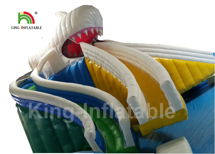 White Shark Theme Inflatable Water Parks With Round 25m Diamter Swimming Pool