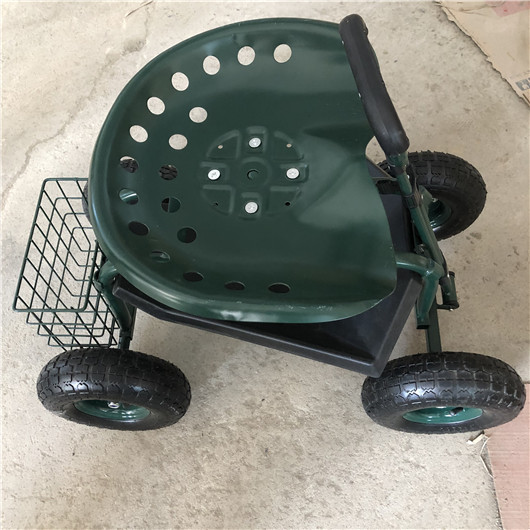 Adjusted Handle Garden Rolling Work Seat Steel Garden Cart With Seat Swivel Steering