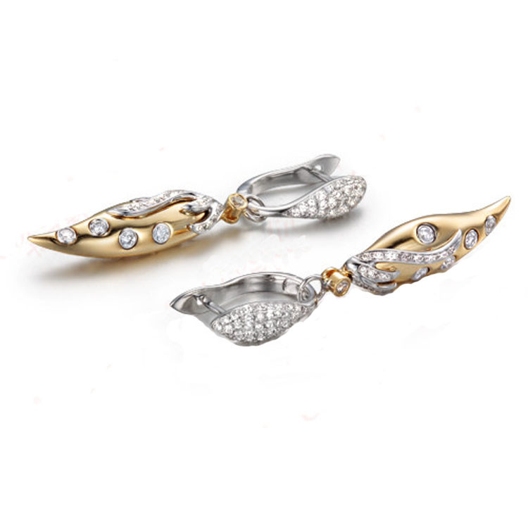 18K Yellow Gold White Gold Two Tone Drop Dangle Earrings with Diamonds(GDE026)