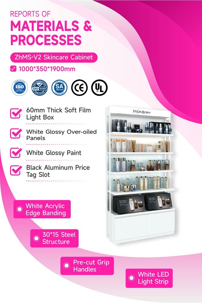 ZhMS-V2 White Acrylic Edge Banding Skincare Display Rack for Minimalist Style