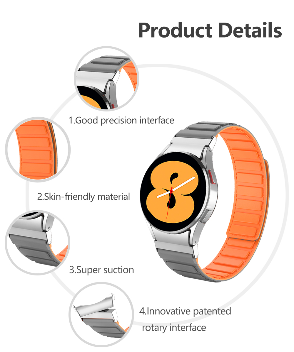 22mm SamSung Watch 4 Magnetic Leather Band Strap with Dual Color Rotating and Nylon