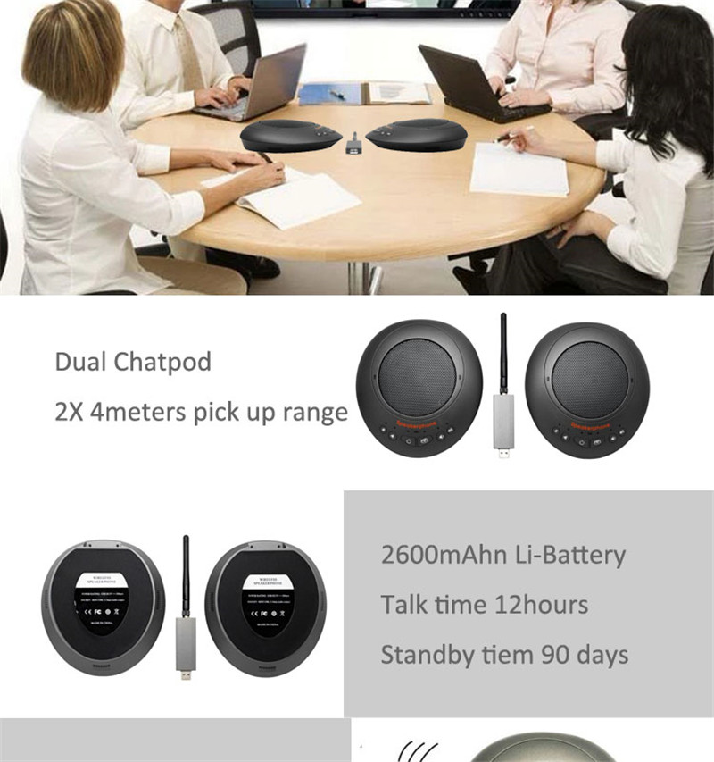 2.4G wireless 360 degree battery powered best microphone for zoom meetings Dual Chatpod mic for video conferencing