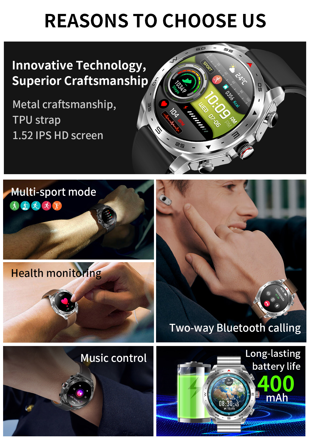 Long Battery Life TWS Support Smartwatch With Music Bracelet Syncs
