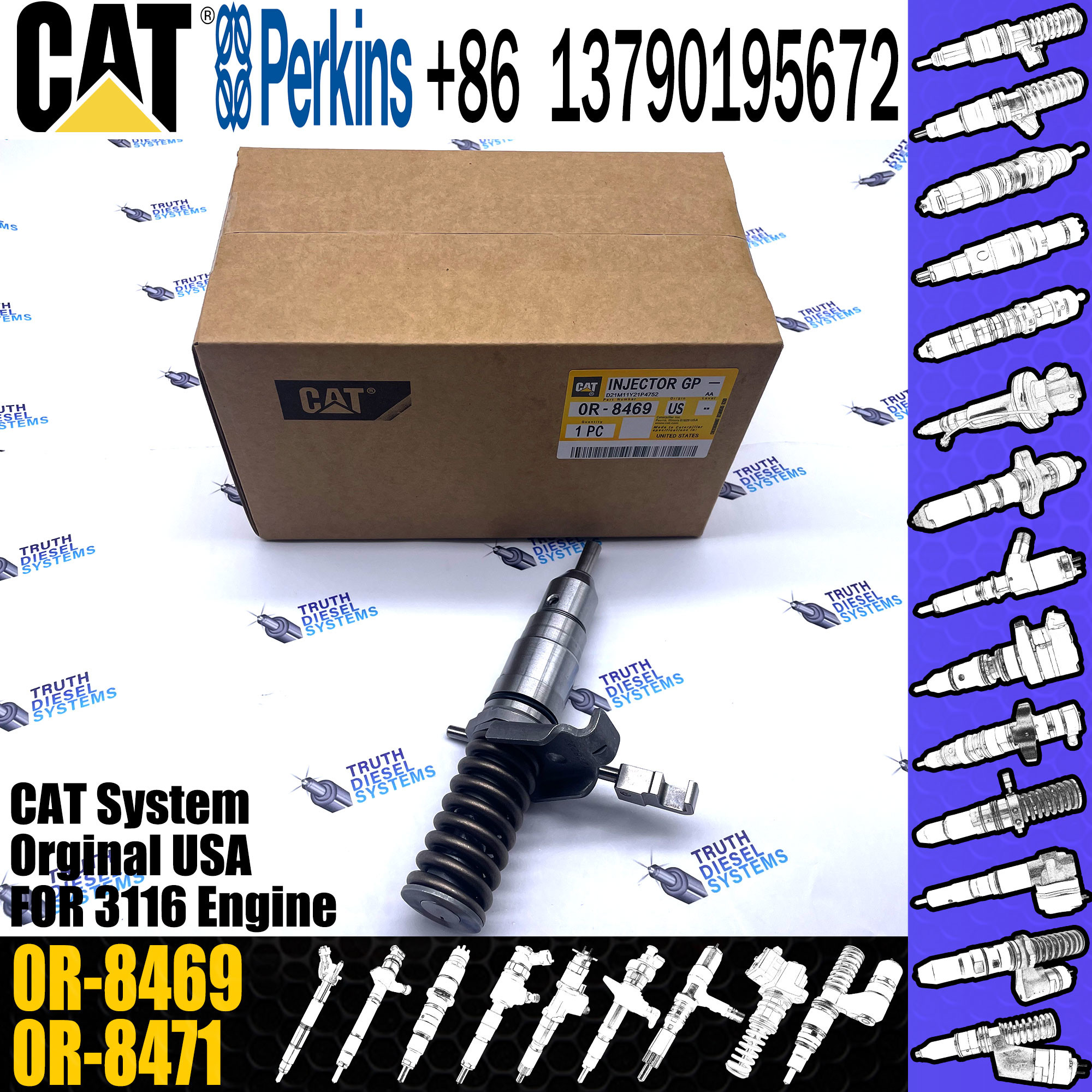 Common Rail Diesel Fuel Injector 127-8225 1278225 0R-8469 For Engine 3114 3116