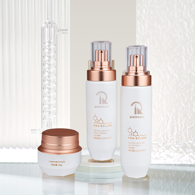 50g/100ml/120ml Glass White cylindrical Smooth with white pump for cosmetic packaging bottle