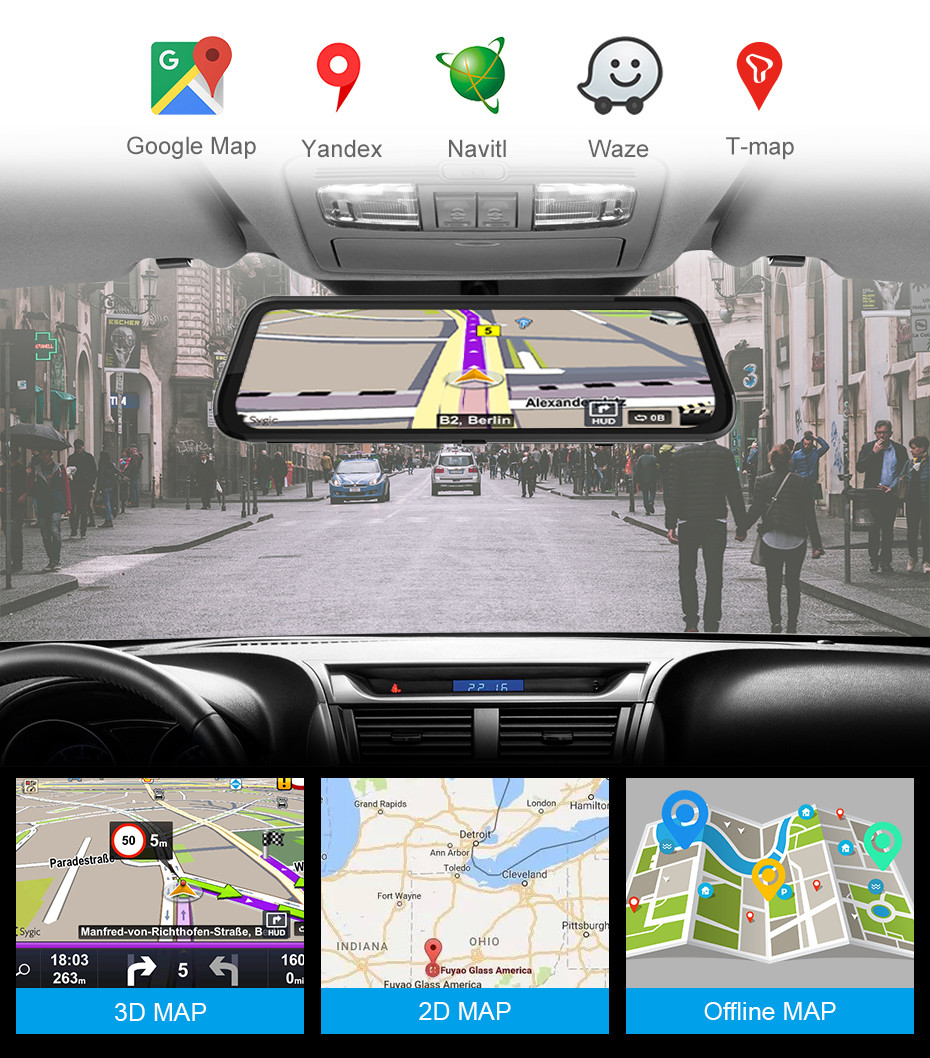 12" Android 8.1 HD1080P 4g Car DVR Dash Cam With Livestreaming Mirror