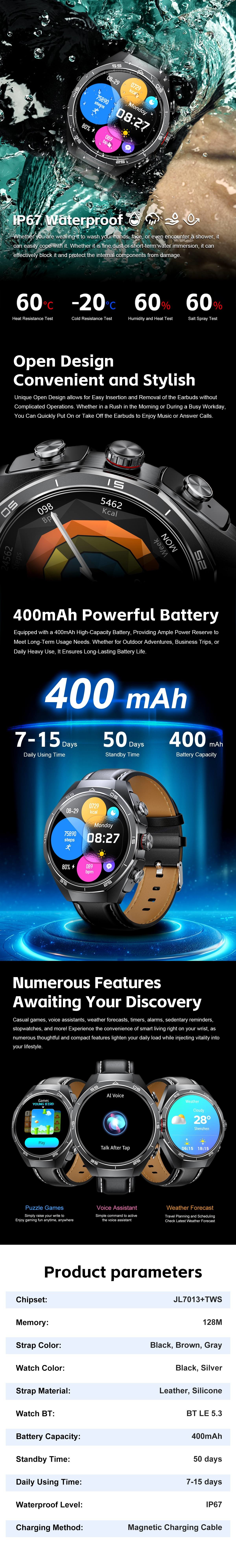 GT97 Sport 2 In 1 Smartwatch With Earbuds TWS Bluetooth Earphone BT Call Sound Music Playback