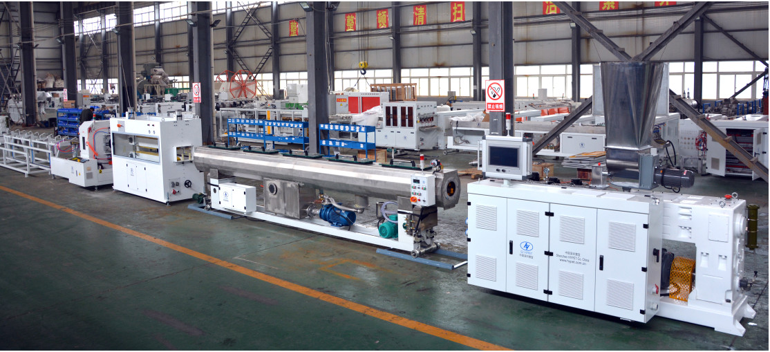 1-6 inch PVC Pipe Production Line with HYZS65/132 conic twin screw extruder with motor 45kw and output 420kg/h