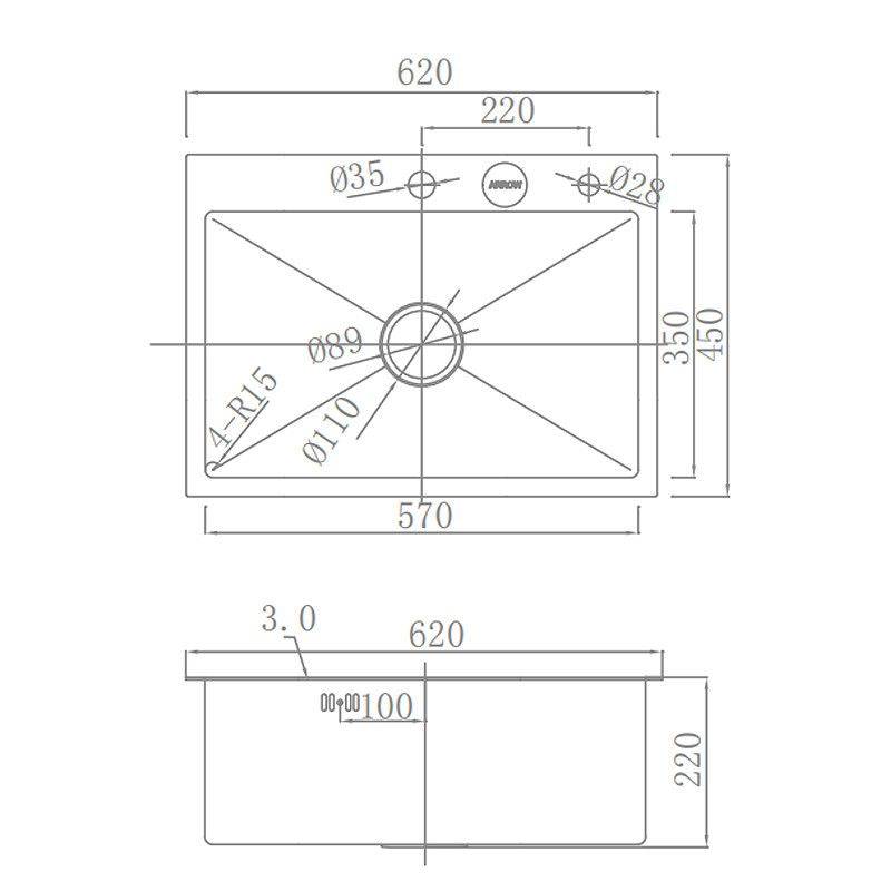 ARROW Stainless Steel Kitchen Sink , 600x430mm Single Bowl Undermount Kitchen Sink