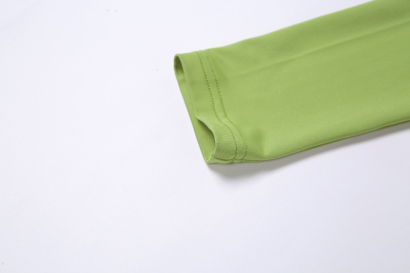 Green Two Piece Casual Set Round Neck Long Sleeve Hollow T Shirt Slim Fit Hip Skirt