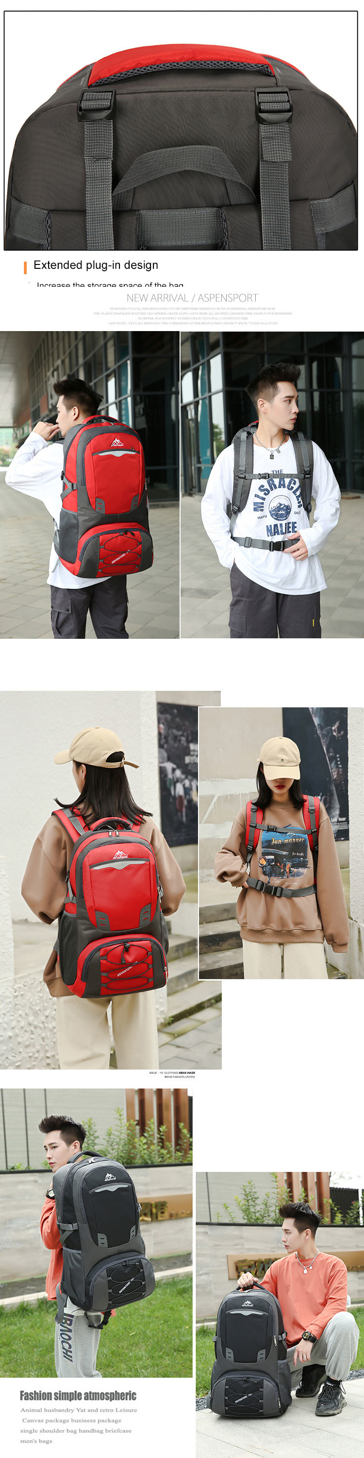 40L 60L 80L Waterproof Hiking Backpack ISO Lightweight Camping Backpack