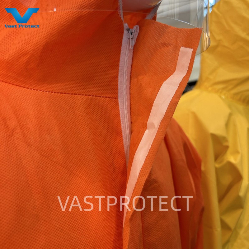 CE Type 5 6 Certified USA PPE Disposable SMS 56GSM Orange Coveralls With Reflective Tape