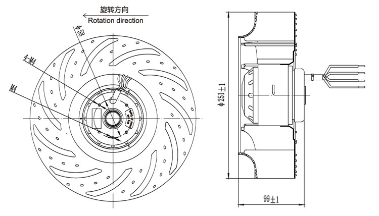 AC 220V Backward Inclined Centrifugal Fan Blades With Capacitor Running Outer Rotor Motor