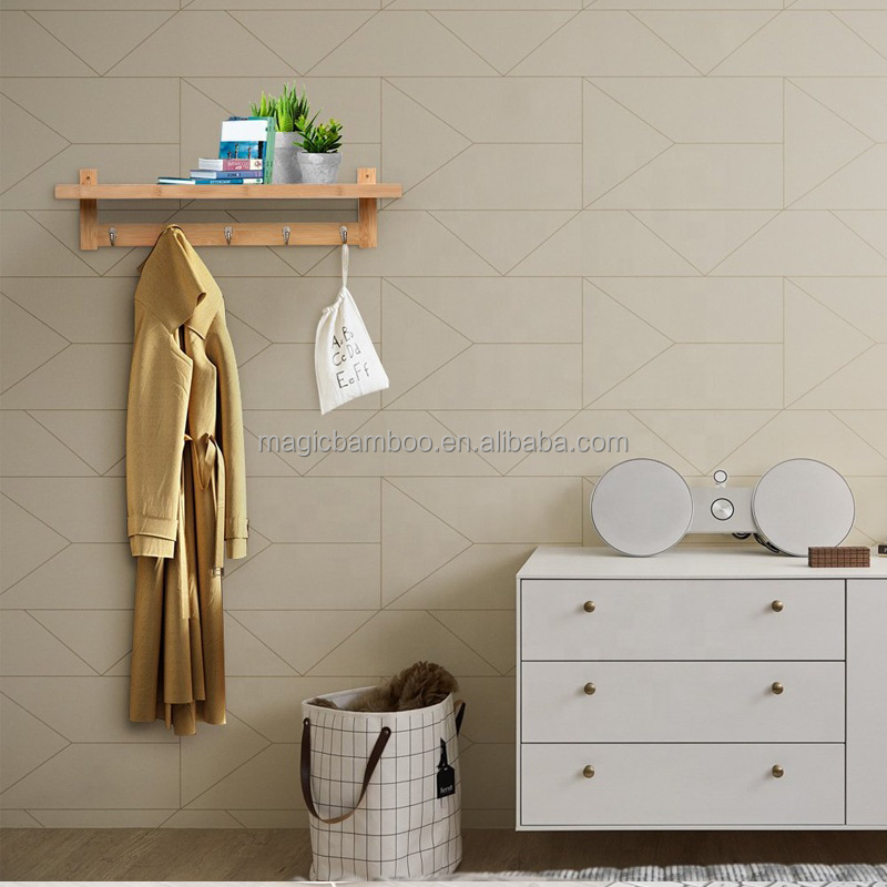 Convenient Living Room Storage Bamboo Wall-Mounted Coat Hook Rack with Upper Shelf