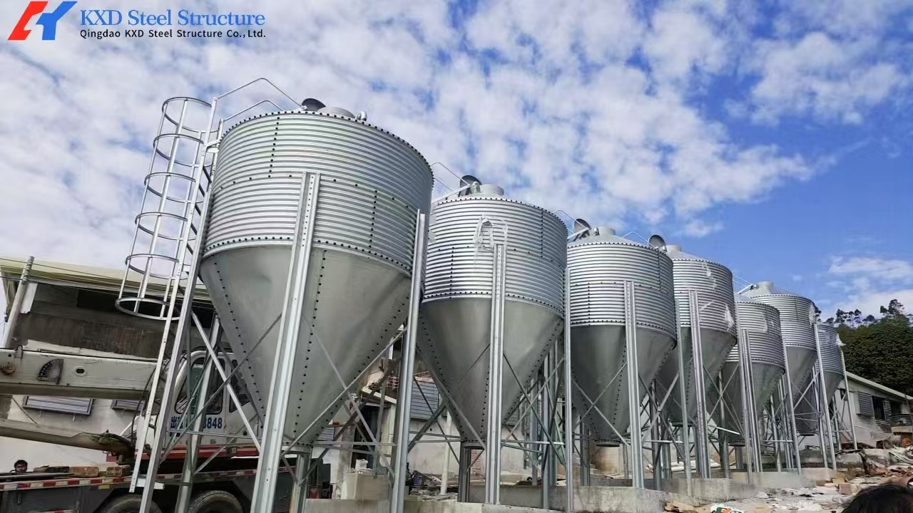 Steel Farm Chicken Feed Silo , Automatic Poultry Feed Silo 3T-34T