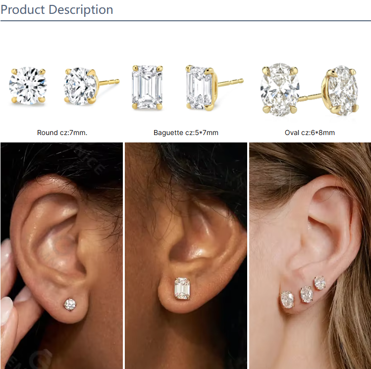 Minimalist Gold Plated 925 Silver Diamond Stud Earring 925 Shiny Silver Heart Stud Earrings