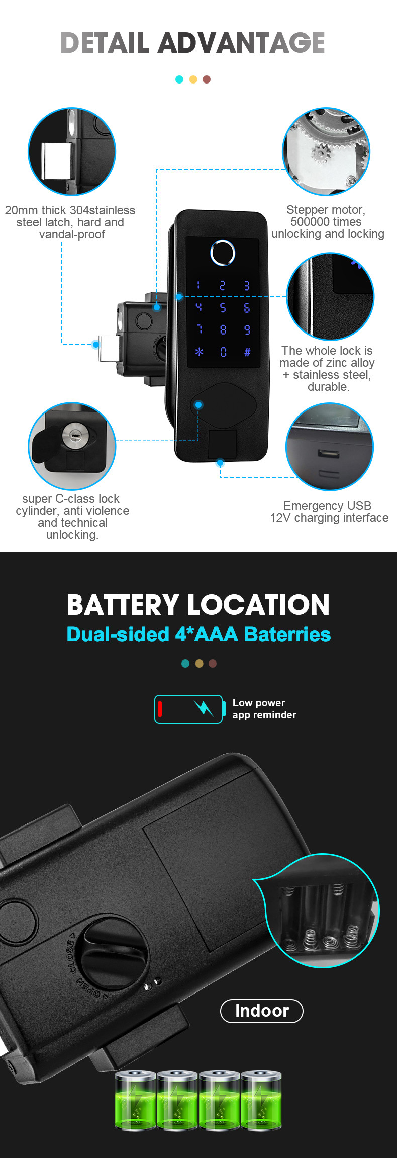 Wifi APP Fingerprint Deadbolt Keyless Night Latch Rim Lock