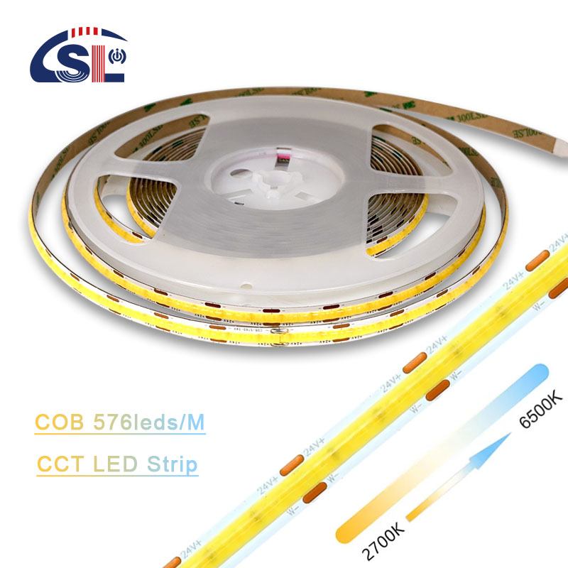 Flexible Ribbon 576 LEDs/m 12V 24V DC 2 Wire CCT COB Strip Light for Lighting Projects