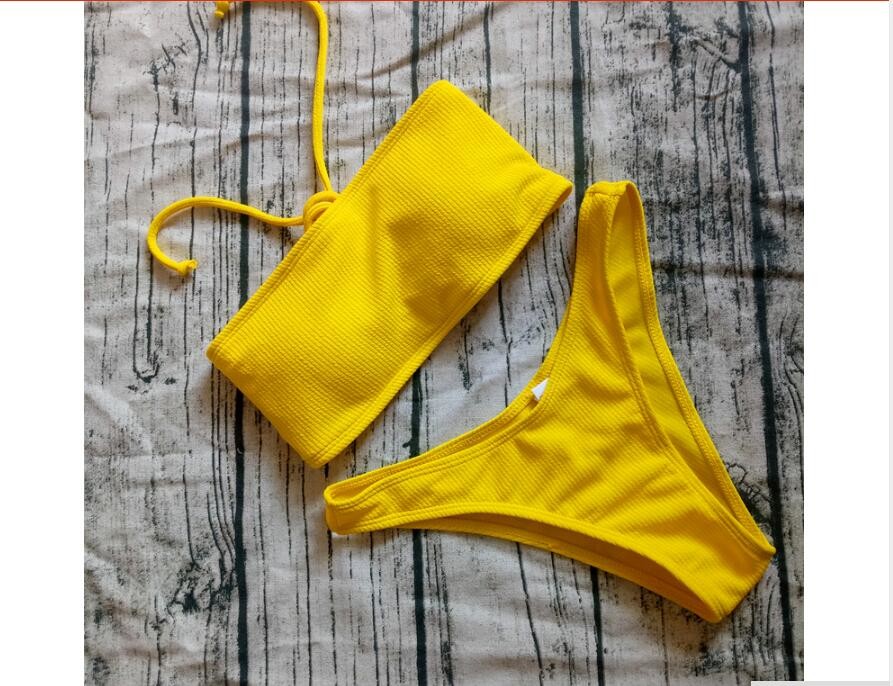 2019 Solid Bikini Brazilian Swimsuit Bikini Sexy Female Shoulder Swimsuit Bikini Suit Maillot De Bain Femme