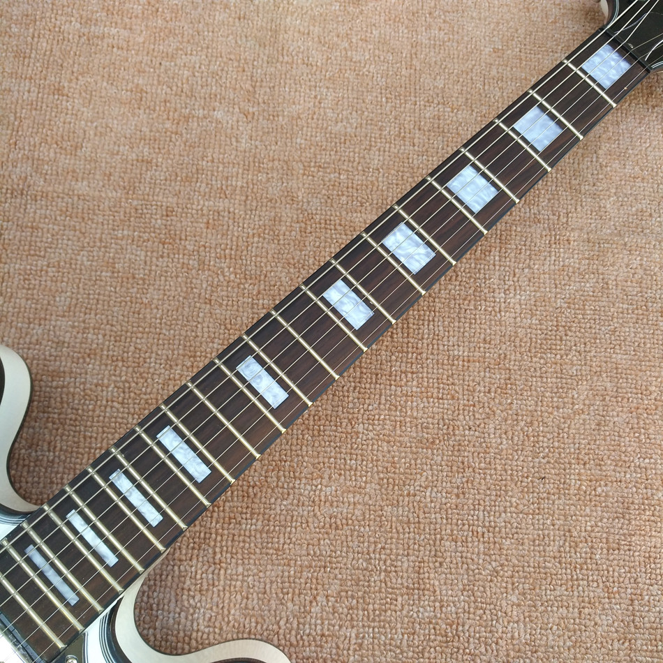 High quality hollow body jazz electric guitar, rosewood fingerboard black binding electric guitar, free shipping