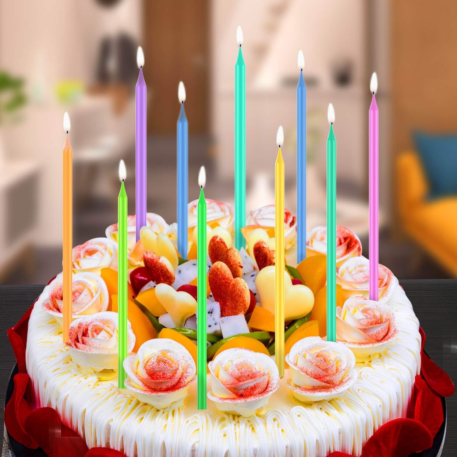 Greetings Birthday Candles, Multicolored Long Thin & Happy Birthday Text On Toothpicks (25-Count)