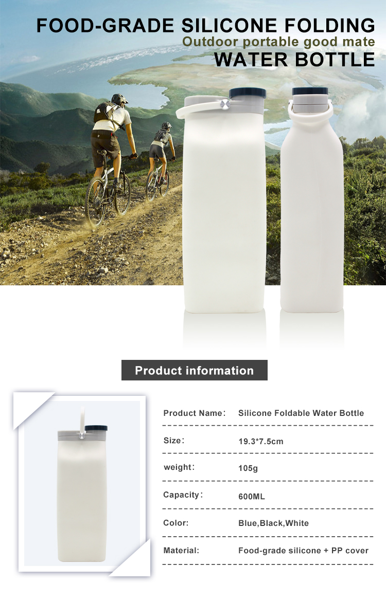 21oz Sport Cold Bike Recycled Collapsible Silicone Water Bottle