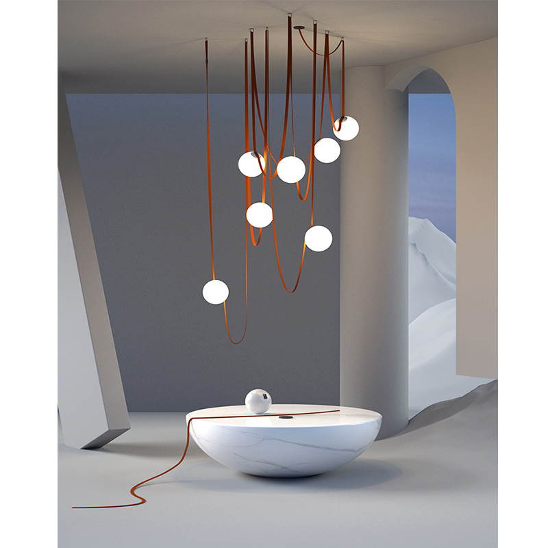 Minimalist Duplex Floor Wabi Sabi Style Designer Villa Belt Living Room Dining Room linear pendant lighting(WH-AP-560）