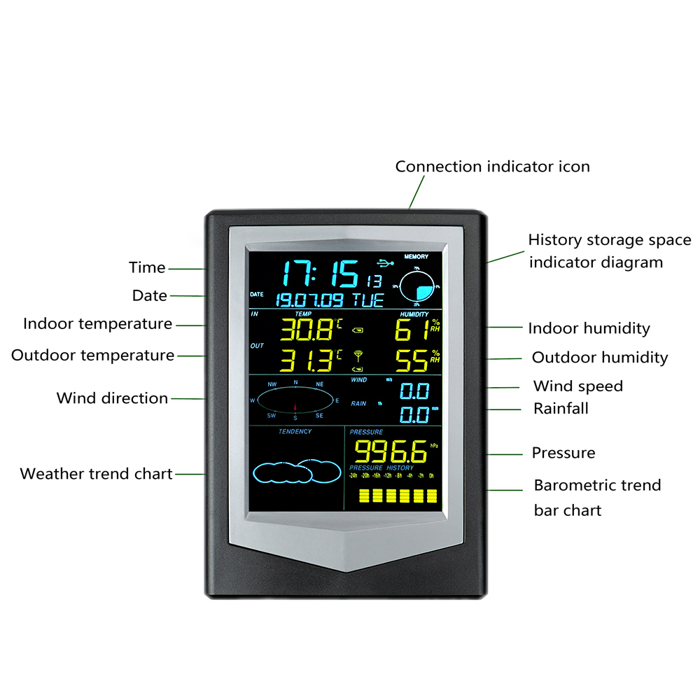 OEM Portable Wireless Color Screen Forecast Weather Station Professional Temperature And Humidity Sensor